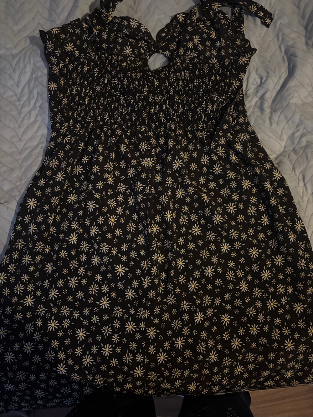 Inspired Hearts Black Daisy Print Smocked Sundress